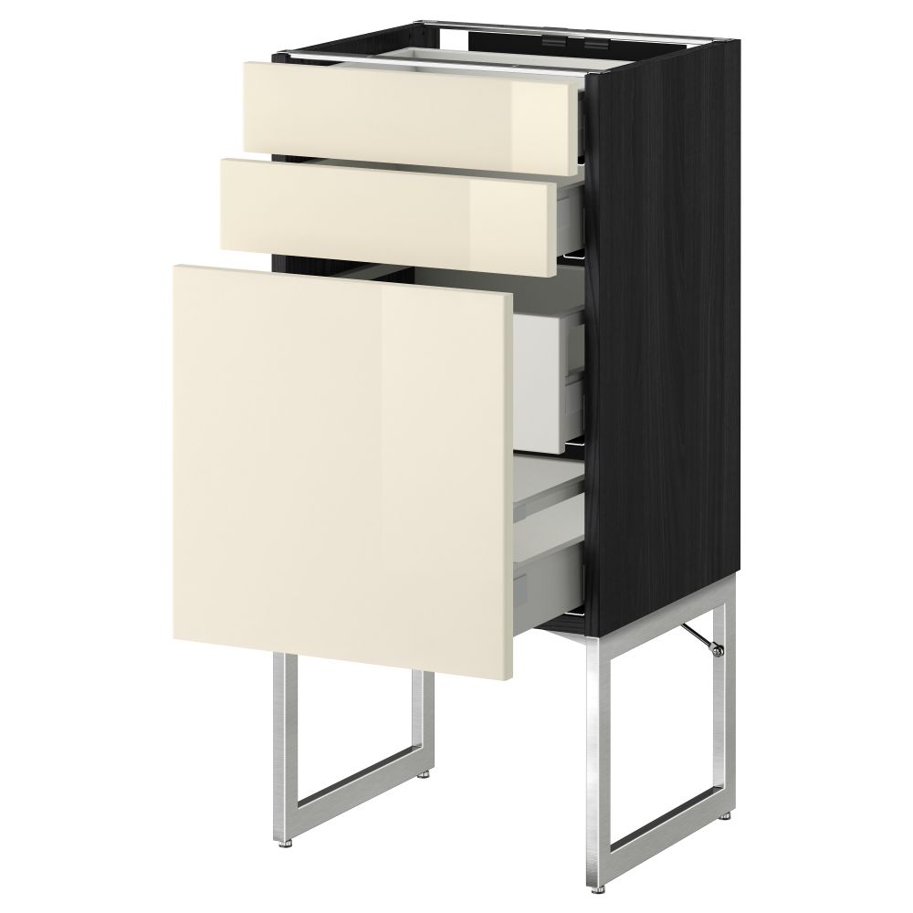 Напольный шкаф 3 фронтальных панели, 2 нижних, 2 средних ящика МЕТОД / МАКСИМЕРА, черный, Рингульт кремовый - схема-чертеж с размерами
