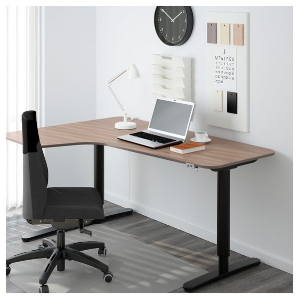 Угловой письменный стол левосторонний трансформер БЕКАНТ, серый, черный (160x110 см) - фото 2