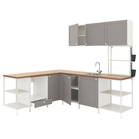 Угловая кухня, белый, серый каркас IKEA BEGIVENHET БЕГИВЕНХЕТ 994.855.26