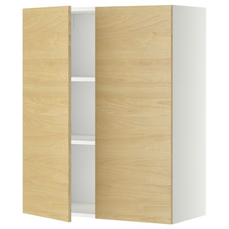Навесной шкаф с полками, 2 дверцы МЕТОД, белый, Тингсрид береза