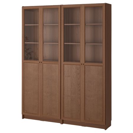 Стеллаж, коричневый ясеневый шпон 160x30x202 см IKEA BILLY БИЛЛИ / OXBERG ОКСБЕРГ 092.440.13