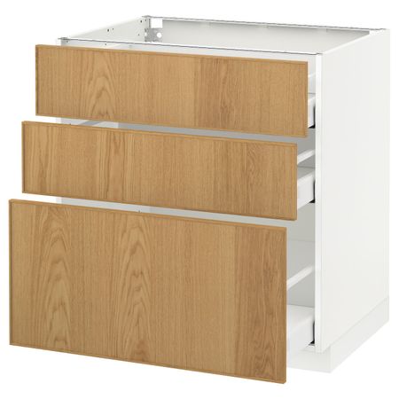 Напольный шкаф с 3 ящиками, белый/Экестад дуб 80x60 см IKEA METOD МЕТОД / MAXIMERA МАКСИМЕРА 792.357.55