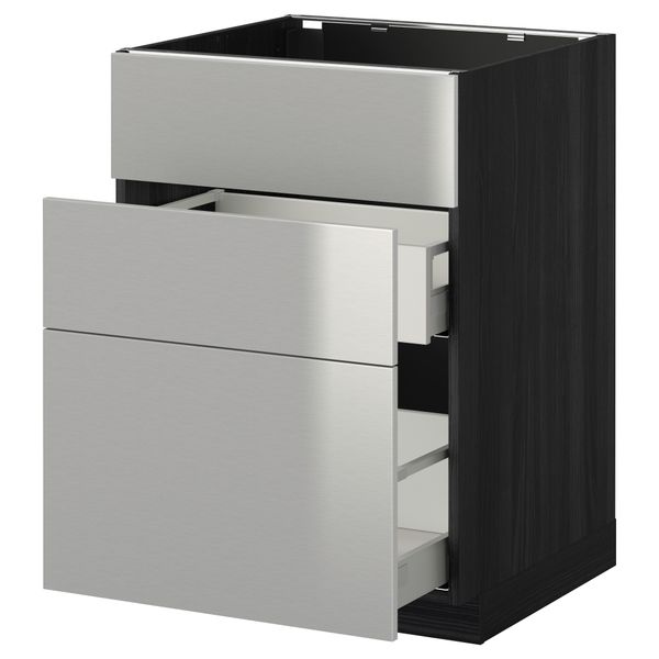 Напольный шкаф под мойку + 3 фронтальных панели, 2 ящика МЕТОД / МАКСИМЕРА, черный, Гревста нержавеющ сталь - схема-чертеж с размерами