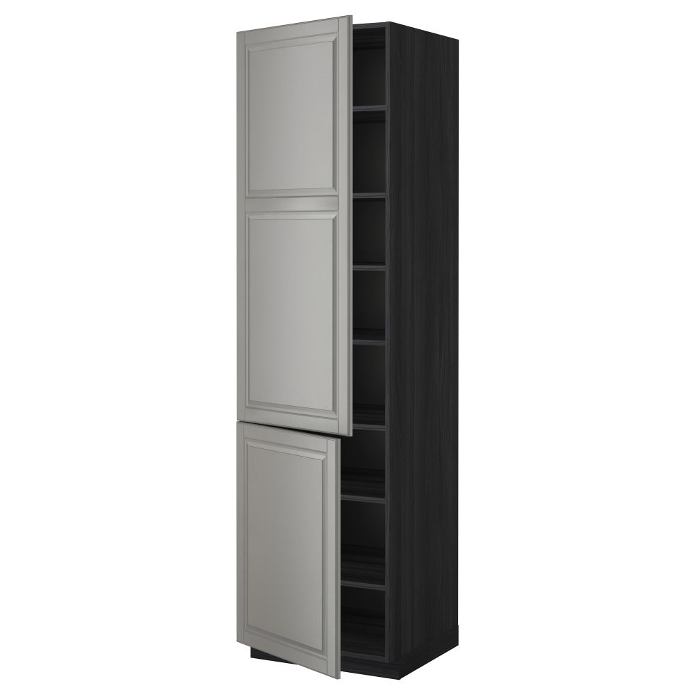 Высокий шкаф с полками, 2 дверцы МЕТОД, черный, Будбин серый - схема-чертеж с размерами