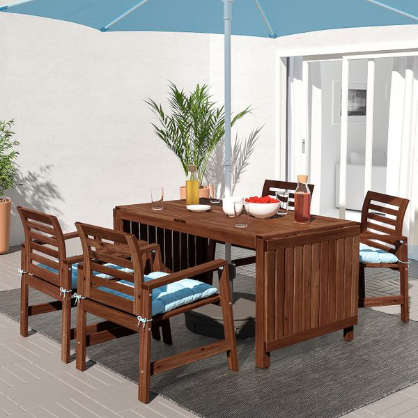 Стол + 4 кресла, для/сада, коричневая морилка/Куддарна голубой IKEA ÄPPLARÖ ЭПЛАРО 992.894.22 - фото 2