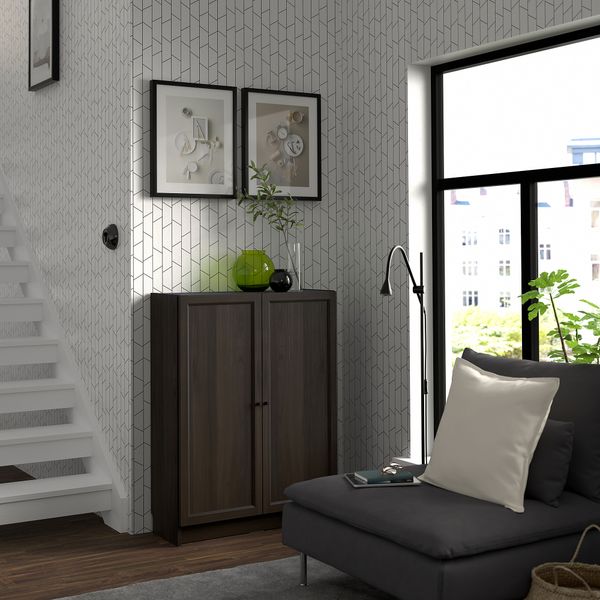 Стеллаж с дверьми, темно-коричневый под дуб, 80x30x106 см IKEA BILLY БИЛЛИ, OXBERG ОКСБЕРГ 994.832.78 - фото 4