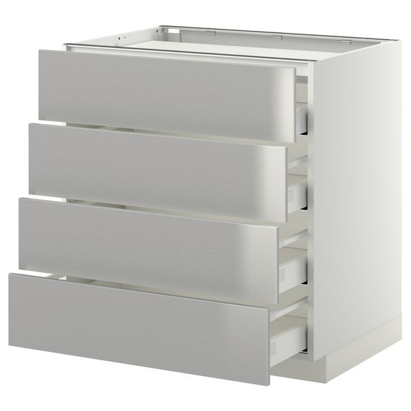 Напольный шкаф, 4 фронтальных панели, 4 ящика МЕТОД / МАКСИМЕРА, белый, Гревста нержавеющ сталь - фото 1