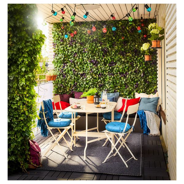 Стол + 4 складных стула, для сада САЛЬТХОЛЬМЕН, бежевый, Иттерон синий - схема-чертеж с размерами