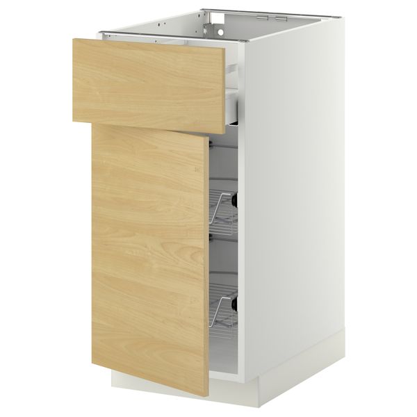 Напольный шкаф с проволочной корзиной, ящиком, дверью МЕТОД / МАКСИМЕРА, белый, Тингсрид береза - схема-чертеж с размерами