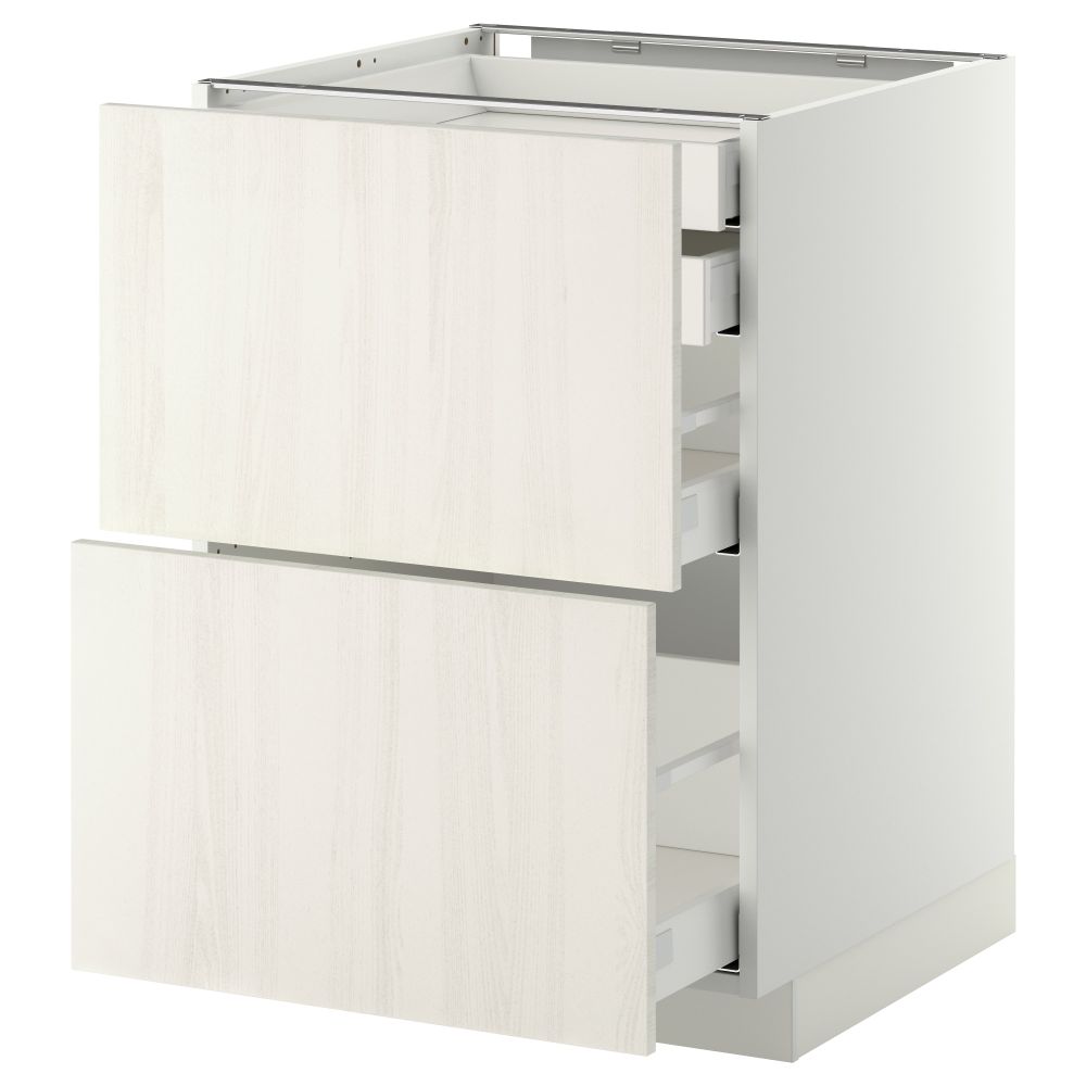 Напольный шкаф 2 фронтальные панели, 2 нижних, 1 средний, 1 высокий ящик МЕТОД / МАКСИМЕРА, белый, Росдаль белый - схема-чертеж с размерами