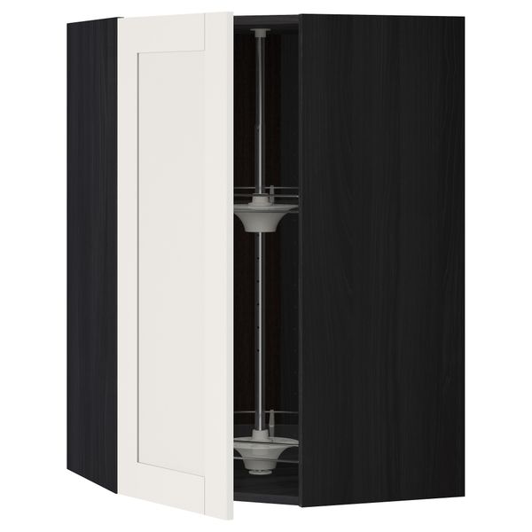 Угловой навесной шкаф с вращающейся секцией МЕТОД, черный, Сэведаль белый - схема-чертеж с размерами