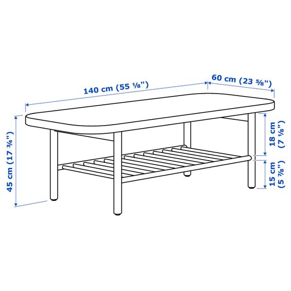 Журнальный стол, белая морилка дуб 140x60 см IKEA LISTERBY ЛИСТЕРБИ 004.177.96 - схема-чертеж с размерами