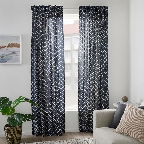 Гардины, 2 шт., синий-белый 145x300 см IKEA CITRUSTRÄD ЦИТРУСТРЭД 604.981.48 - схема-чертеж с размерами
