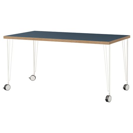 Стол, синий, белый 150x75 см IKEA ЛИННМОН / КРИЛЛЕ 092.793.28