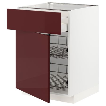 Напольный шкаф с проволочной корзиной, ящик, дверью, 60x60 cm IKEA METOD МЕТОД, MAXIMERA МАКСИМЕРА 894.585.90