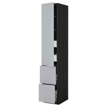 Высокий шкаф + полки, 4 ящика, 2 дверцы МЕТОД / МАКСИМЕРА, черный, Веддинге серый