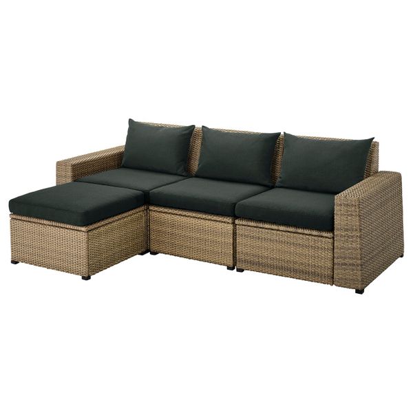 3-местный модульный диван, садовый, с табуретом для ног коричневый/Холло черный 223x144x82 см IKEA СОЛЛЕРОН 392.611.81 - схема-чертеж с размерами