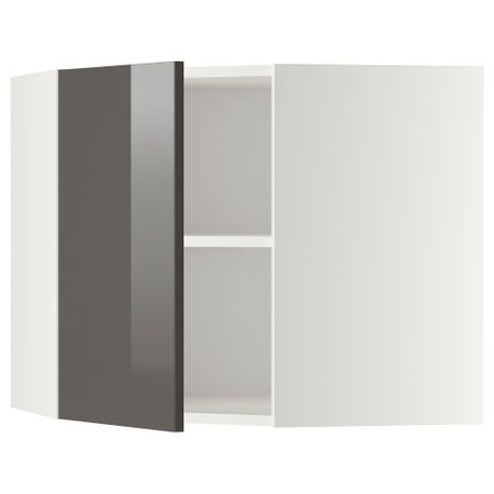 Угловой навесной шкаф с полками МЕТОД, белый, Рингульт серый