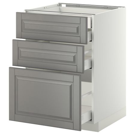 Напольный шкаф 3 фронтальных, 2 низких, 1 средний, 1 встроенный ящик, 60x60 cm IKEA METOD МЕТОД, MAXIMERA МАКСИМЕРА 999.139.85