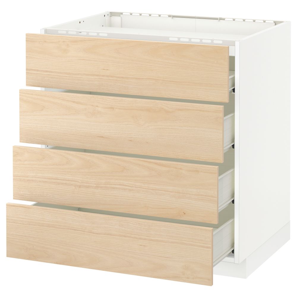 Напольный шкаф, 4 фронтальных панели, 4 ящика МЕТОД / ФОРВАРА, белый, Аскерсунд под светлый ясень - фото 1