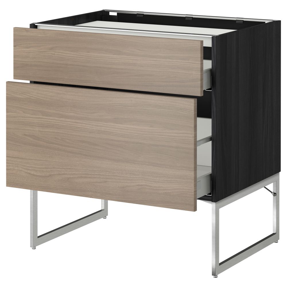 Напольный шкаф, 2 фронтальных панели, 3 ящика МЕТОД / МАКСИМЕРА, черный, Брокхульт светло-серый - схема-чертеж с размерами