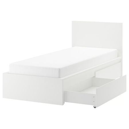 MALM Каркас кровати+2 кроватных ящика - белый/Leirsund 90x200 см