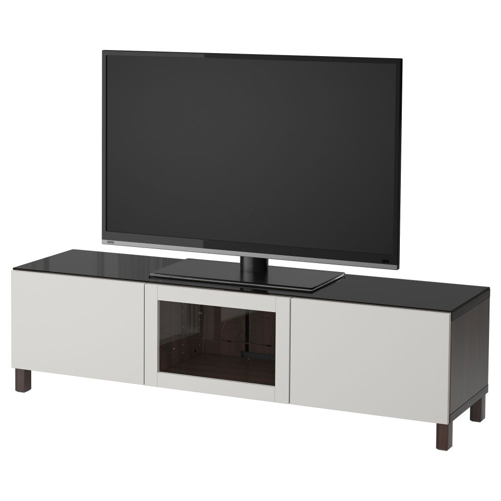 Тумба под ТВ, с дверцами БЕСТО, черно-коричневый Синдвик, Лаппвикен светло-серый прозрачное стекло - фото 1