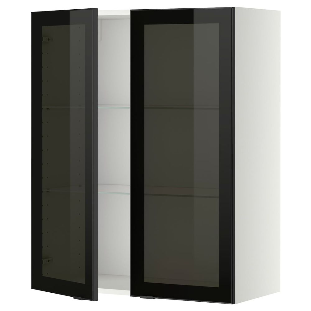 Навесной шкаф/полки/2стеклян двери, белый/Ютис дымчатое стекло 80x100 см IKEA METOD МЕТОД 094.467.75 - фото 1