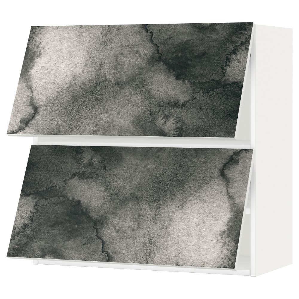 Навесной шкаф, 2 дверцы, горизонтальный МЕТОД, белый, Кальвиа с печатным рисунком - схема-чертеж с размерами