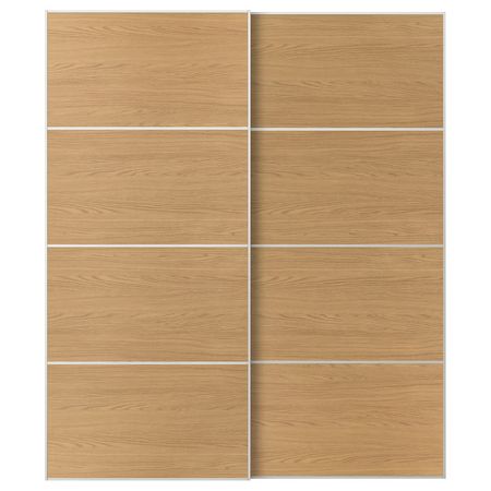 MEHAMN Пара раздвижных дверей - белый/двусторонний под дуб 200x236 см