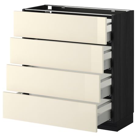 Напольный шкаф 4 фронтальных панели, 4 ящика МЕТОД / МАКСИМЕРА, черный, Рингульт кремовый