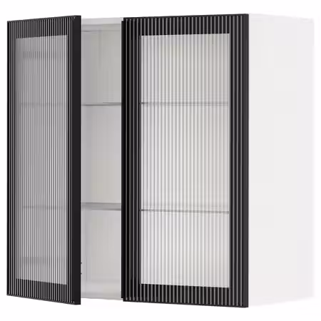 METOD Навесной шкаф/полки/2стеклян двери - белый/Hejsta антрацитовое рифленое стекло 80x80 см