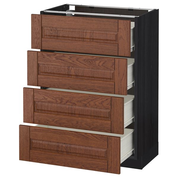 Напольный шкаф 4 фронтальных панели, 4 ящика МЕТОД / ФОРВАРА, черный, Филипстад коричневый - схема-чертеж с размерами