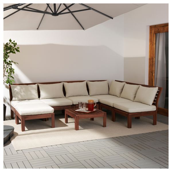 Садовый угловой диван 3 + 3, табуретки ЭПЛАРО / ХОЛЛО, коричневый коричневая морилка, бежевый - фото 2