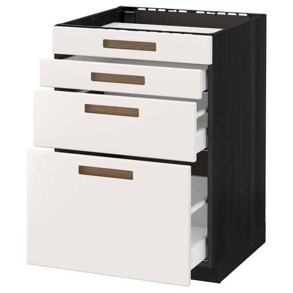 Напольный шкаф для духовки, 4фасада, 3 ящика МЕТОД / МАКСИМЕРА, черный, Мэрста белый - схема-чертеж с размерами