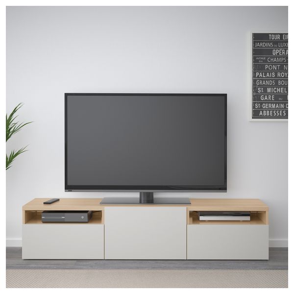 Тумба под ТВ БЕСТО, под беленый дуб, Лаппвикен светло-серый (180x40x38 см) - фото 2