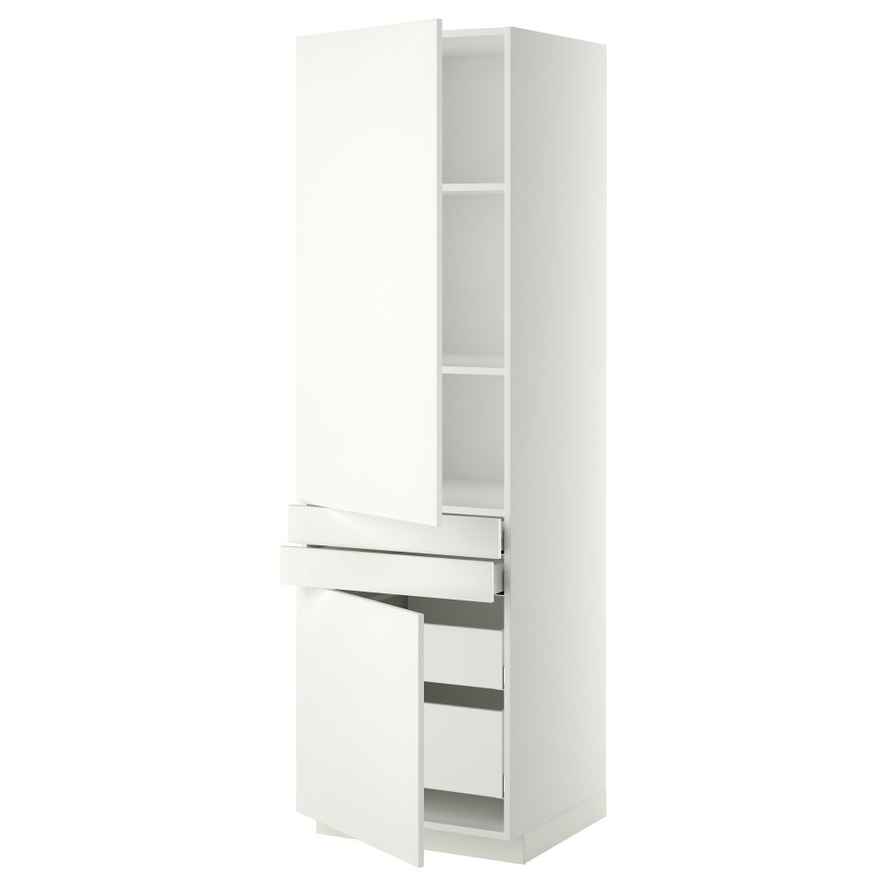 Высокий шкаф + полки, 4 ящик, 2 двери, 2 фронтальные МЕТОД / МАКСИМЕРА, белый, Хэггеби белый (60x60x200 см) - фото 1
