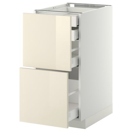 Напольный шкаф 2 фронтальные панели, 2 нижних, 1 средний, 1 высокий ящик МЕТОД / МАКСИМЕРА, белый, Рингульт кремовый