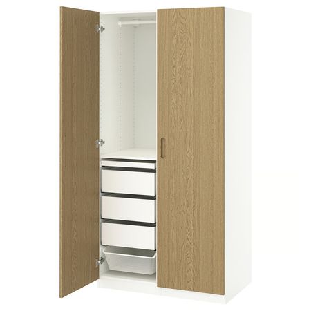 PAX / TONSTAD Гардероб, комбинация - белый/дубовый шпон 100x60x201 см