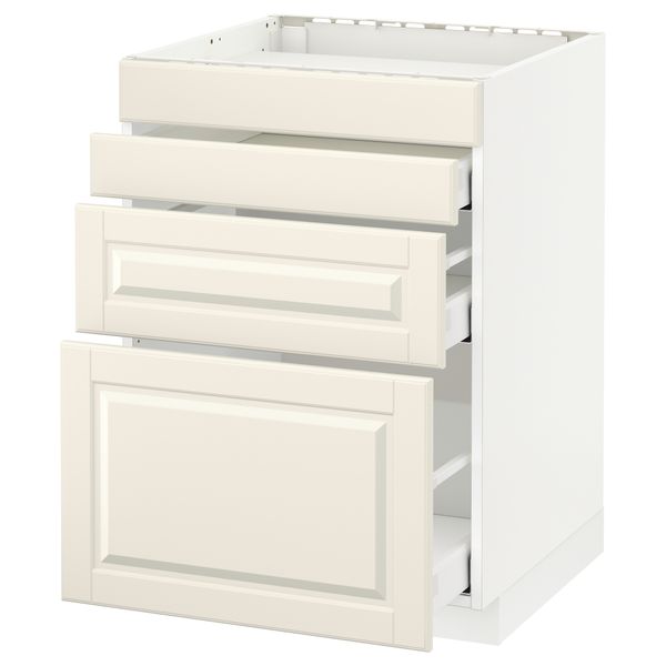 Напольный шкаф для духовки, 4фасада, 3 ящика МЕТОД / МАКСИМЕРА, белый, Будбин белый с оттенком - схема-чертеж с размерами