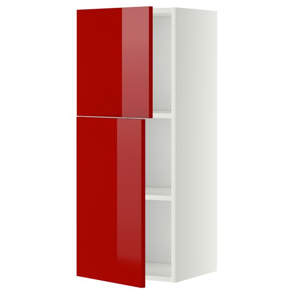 Навесной шкаф с полками, 2 дверцы МЕТОД, белый, Рингульт красный - схема-чертеж с размерами