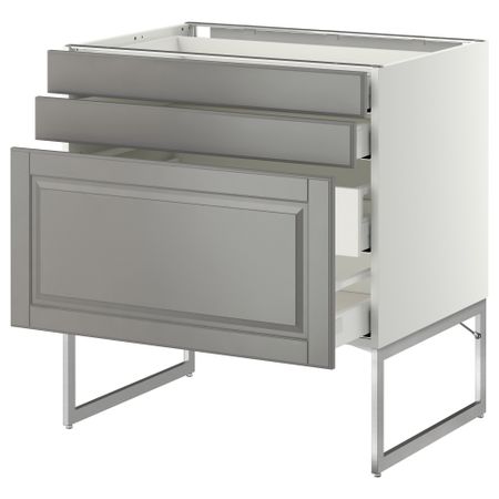 Напольный шкаф 3 фронтальных панели, 2 нижних, 2 средних ящика МЕТОД / МАКСИМЕРА, белый, Будбин серый