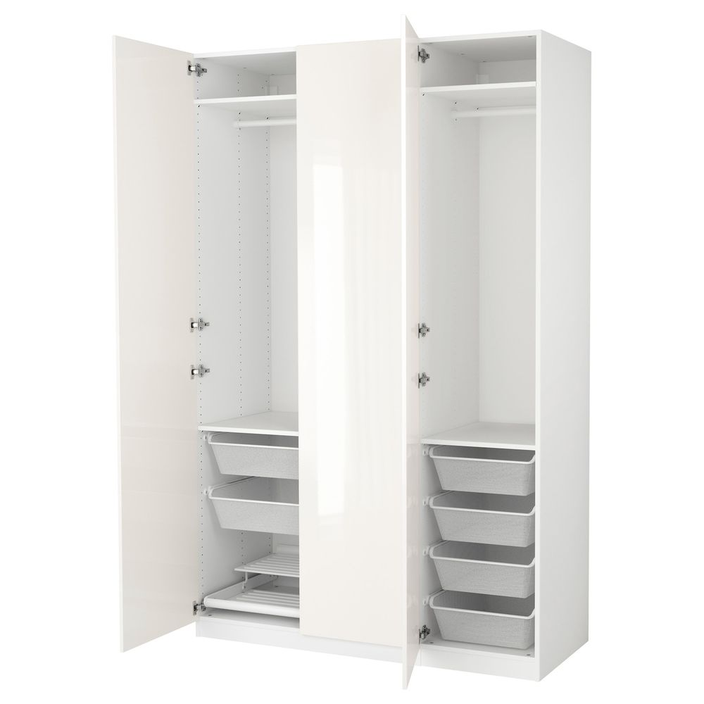 Гардероб, белый, Фардаль глянцевый/белый, 150x60x236 см IKEA ПАКС 792.488.33 - фото 1