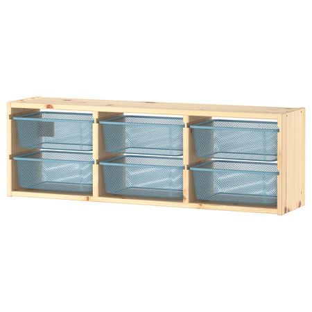 TROFAST Настенный модуль для хранения - светлая беленая сосна/серо-синий 93x21x30 см