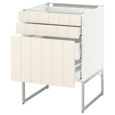 Напольный шкаф 3 фронтальных панели, 2 нижних, 2 средних ящика МЕТОД / МАКСИМЕРА, белый, Хитарп белый с оттенком