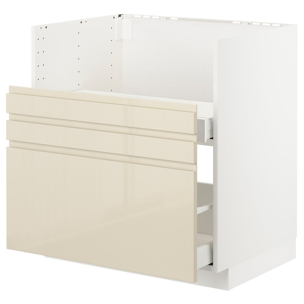 Шкаф под мойку БРЕДШЁН/2фасада/2ящика, белый/Воксторп глянцевый светло-бежевый 80x60 см IKEA METOD МЕТОД 692.989.94 - фото 1