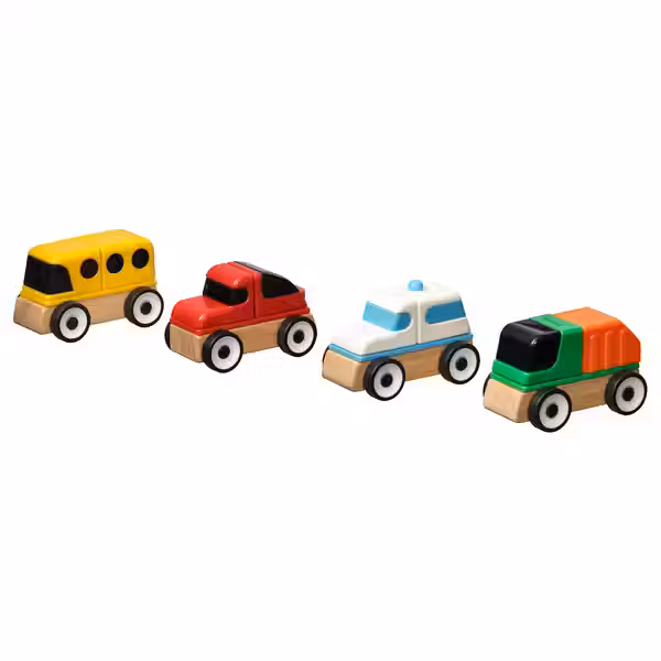 LILLABO Набор машинок, 4 предм. - спорткар/школьный автобус грузовик/полицейская машина/разноцветный - фото 1
