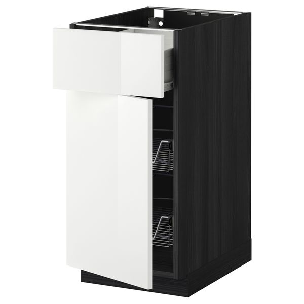 Напольный шкаф с проволочной корзиной, ящиком, дверью МЕТОД / ФОРВАРА, черный, Рингульт белый - схема-чертеж с размерами