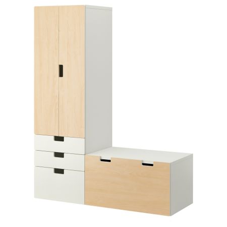 Комбинация для хранения со скамьей СТУВА, белый, береза (150x50x192 см)