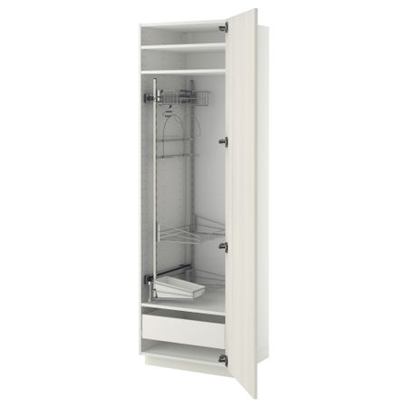 Высокий шкаф с отделением для аксессуаров, для уборки МЕТОД / ФОРВАРА, белый, Росдаль белый